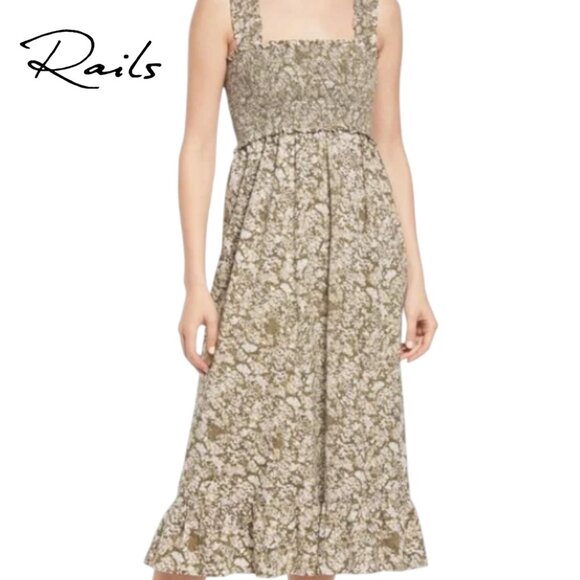 Rails Rumi Smocked Floral Print Midi Dress Chrysanthemum Size Medium - Picture 1 of 5